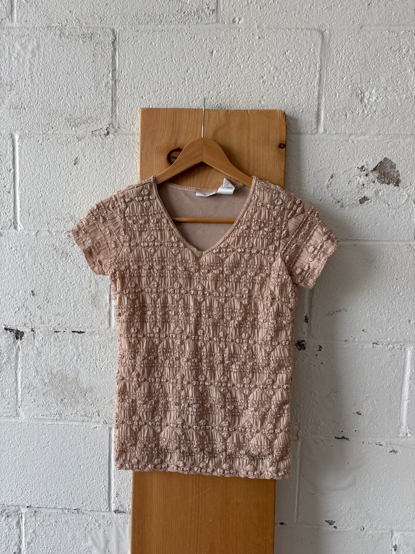 Vtg Beige Stretch Lace Top : PS