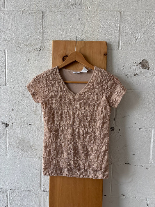 Vtg Beige Stretch Lace Top : PS