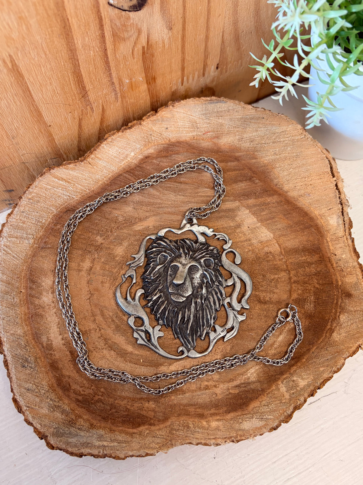 Vtg Metzke 1974 Pewter Lion Necklace