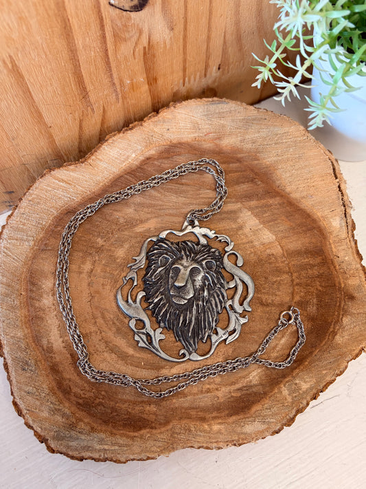 Vtg Metzke 1974 Pewter Lion Necklace