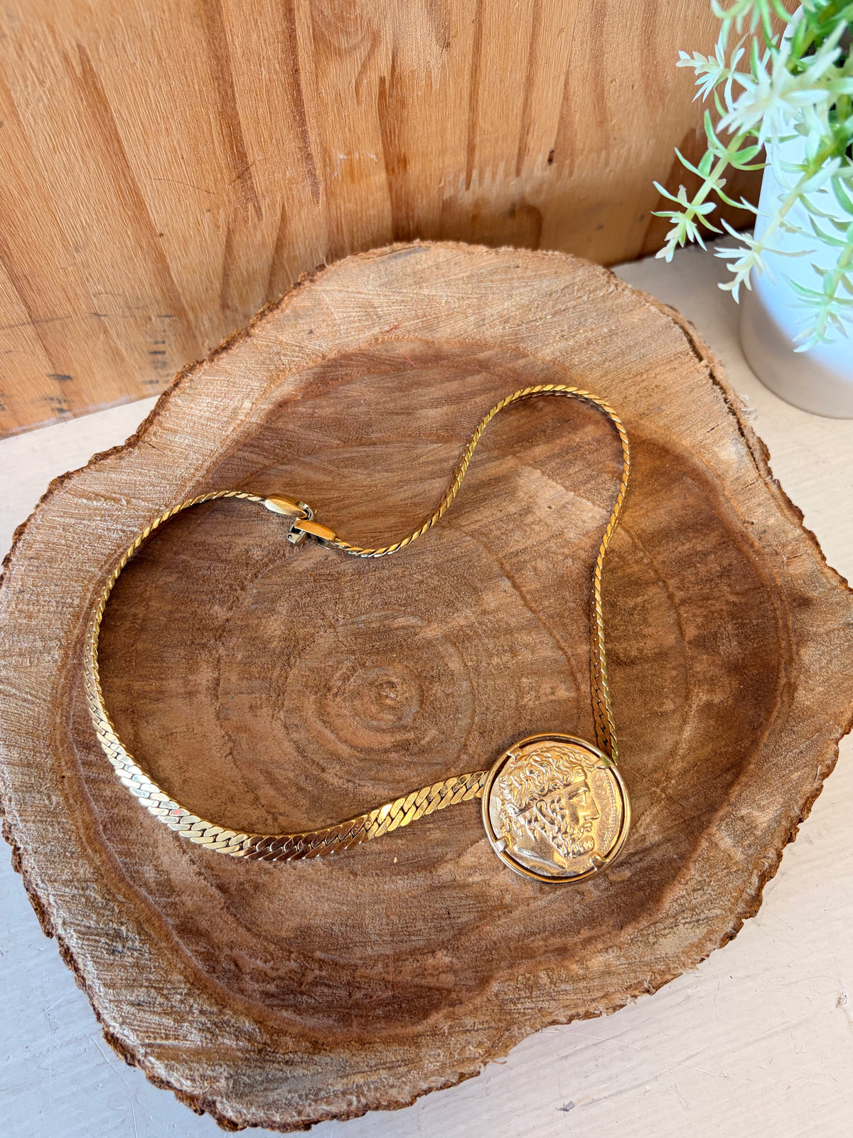 Napier Gold Tone Greek Coin Pendant Necklace