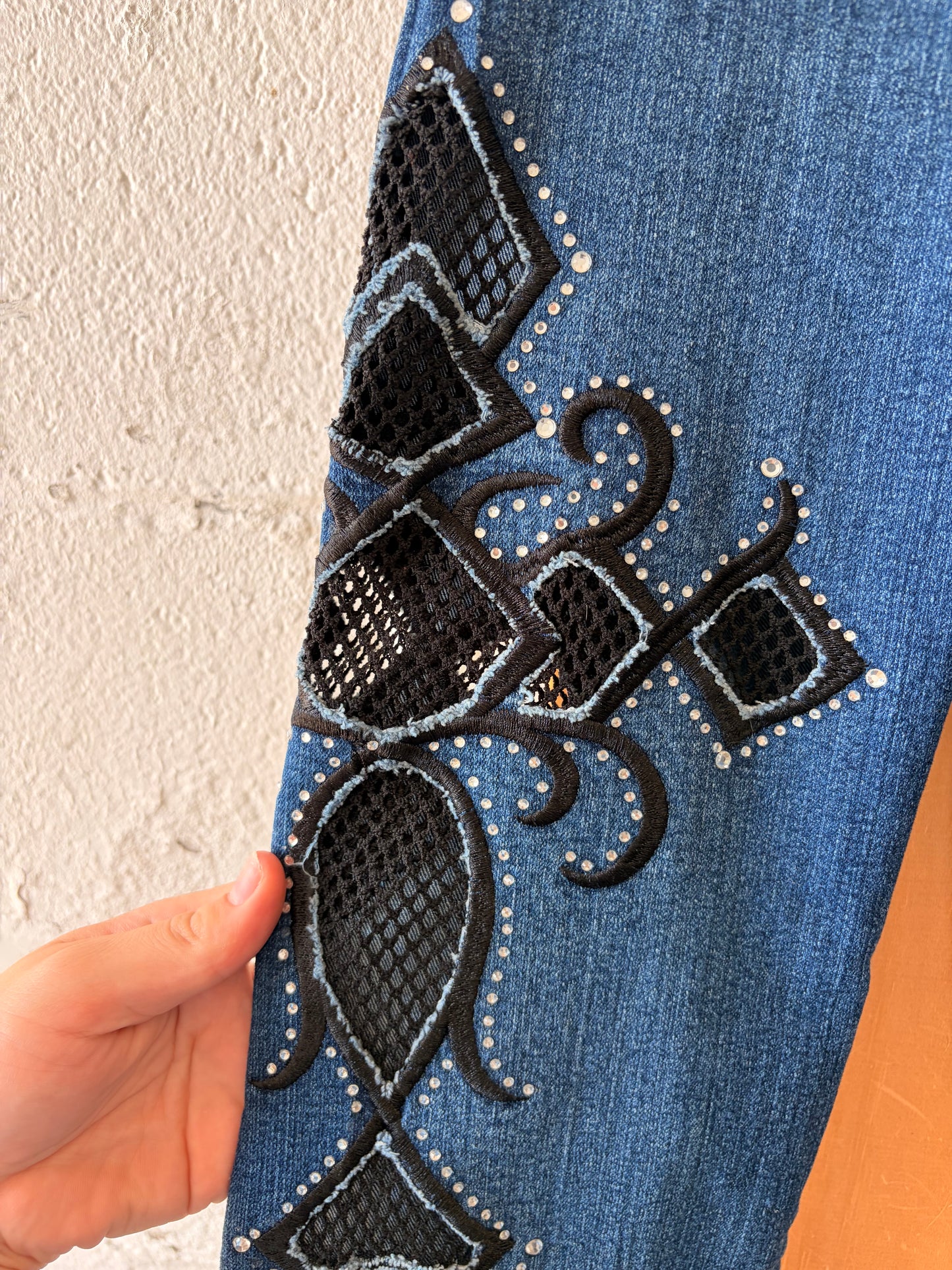 Y2K Platinum Push Mesh Cross Jeans : 1