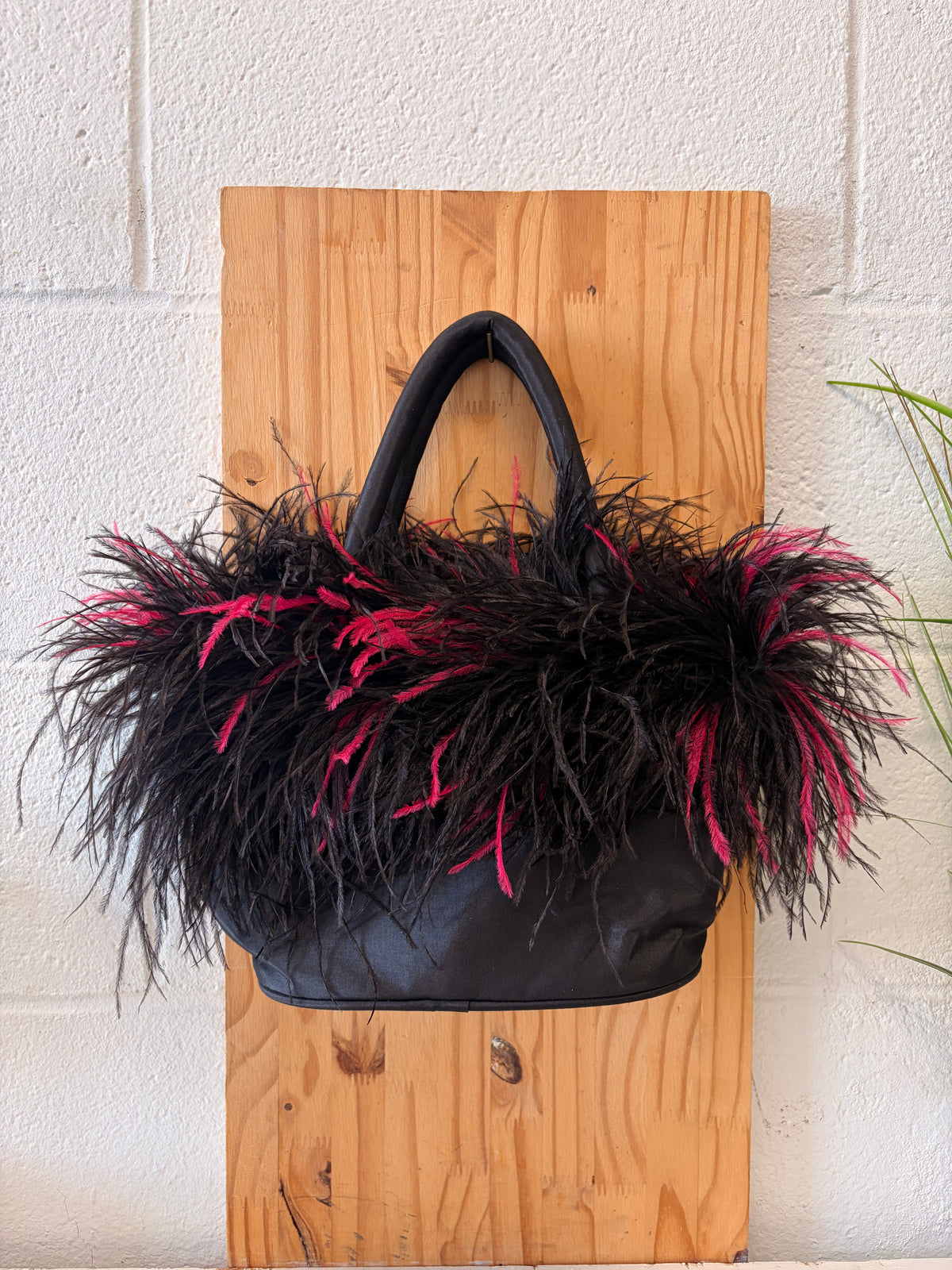 Pink & Black Feather Handbag