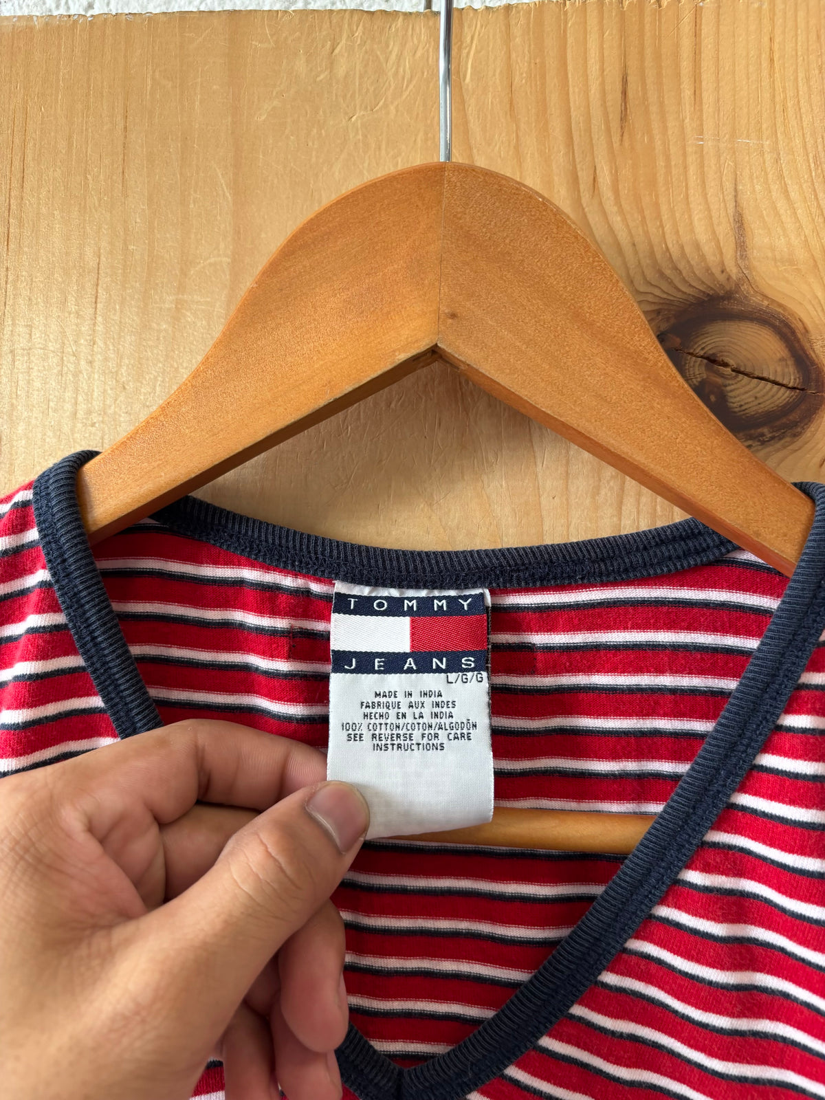 Vtg Striped Tommy Hilfiger V-Neck Tee : L