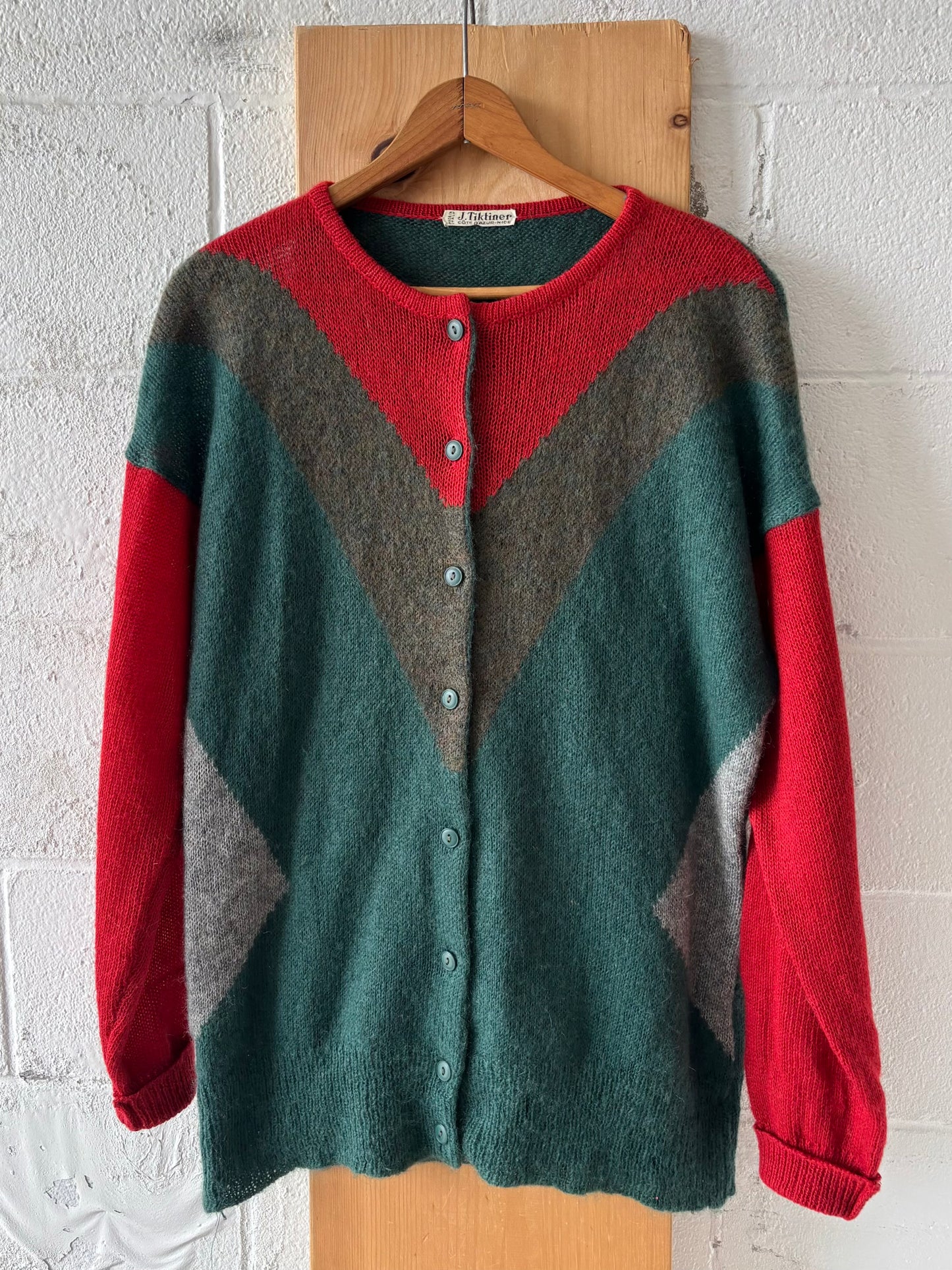 Vtg Red & Green Cardigan : L