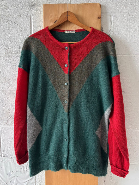 Vtg Red & Green Cardigan : L