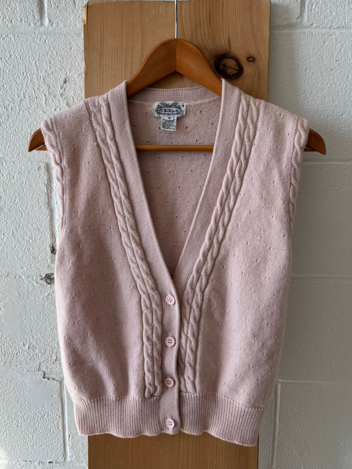 Vtg Pink Wool Sweater Vest : M