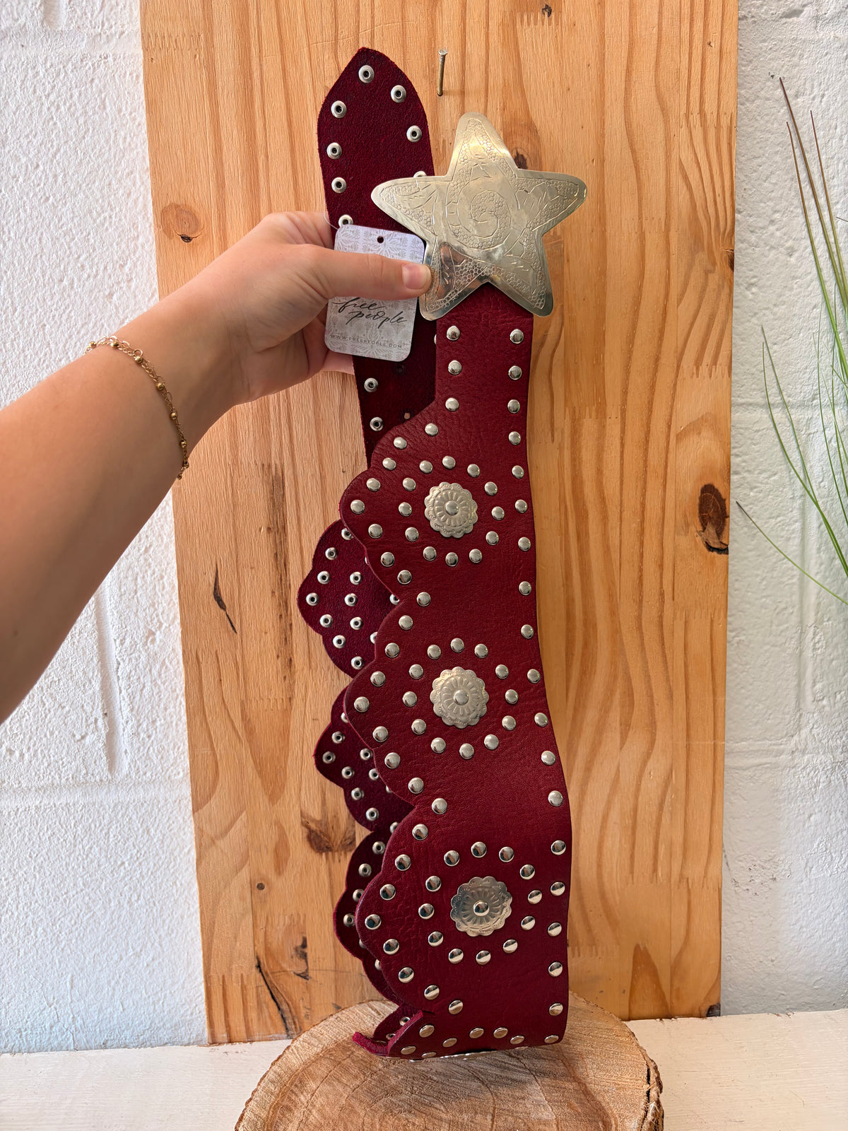 NWT Free People Red & Silver Studded Star Belt : XS/S