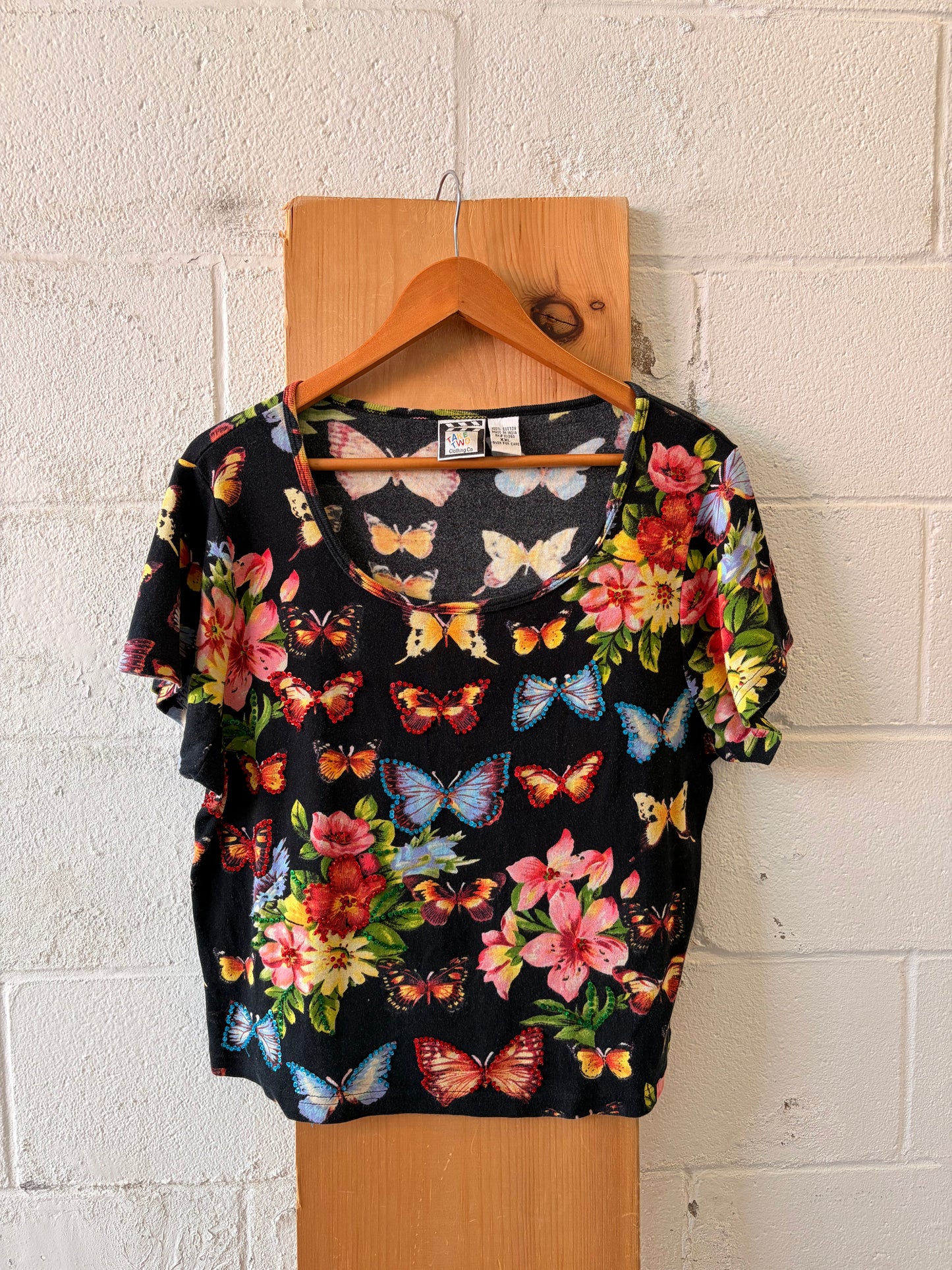 Vtg Funky Embellished Butterfly Top : XXL