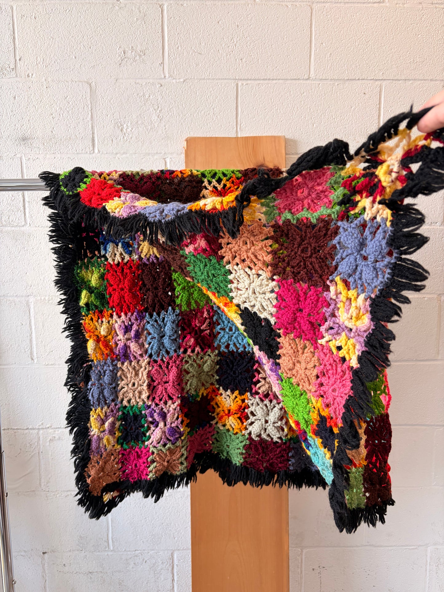 Vtg Colorful Patchwork Crochet Blanket
