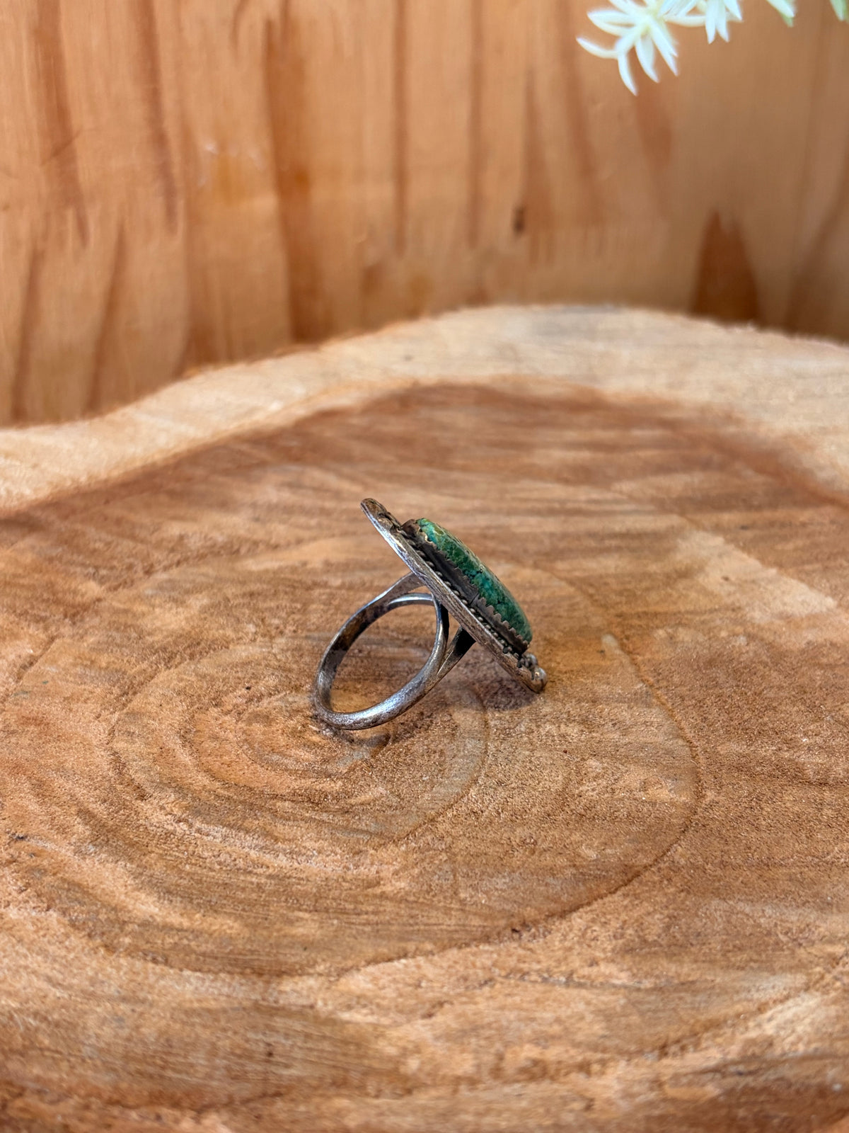 Elongated Blue & Green Marbled Boho Ring : Size 7