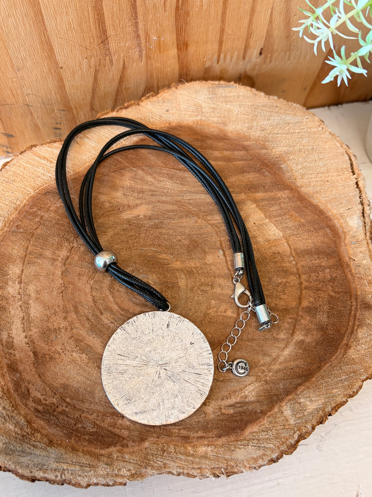 Silver Tone Mandala Cord Necklace