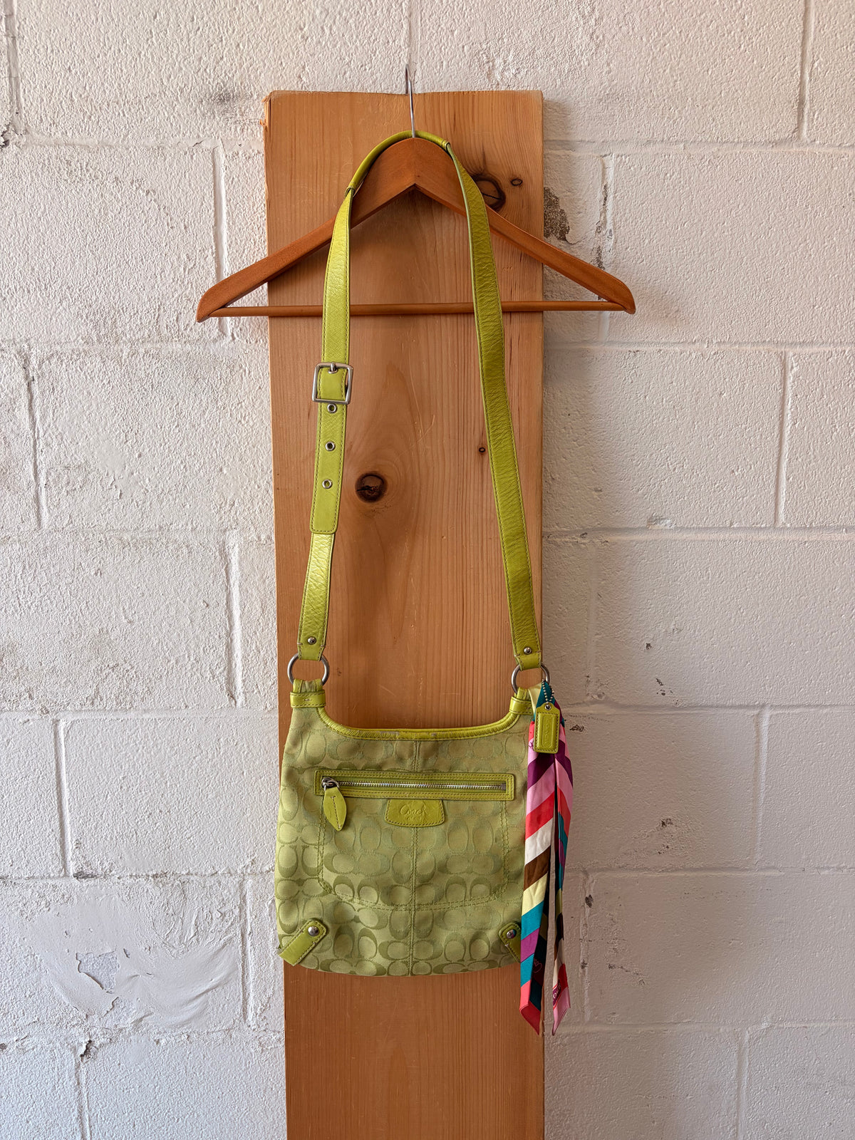 Coach Signature Green Canvas Crossbody & Scarf (As Is)