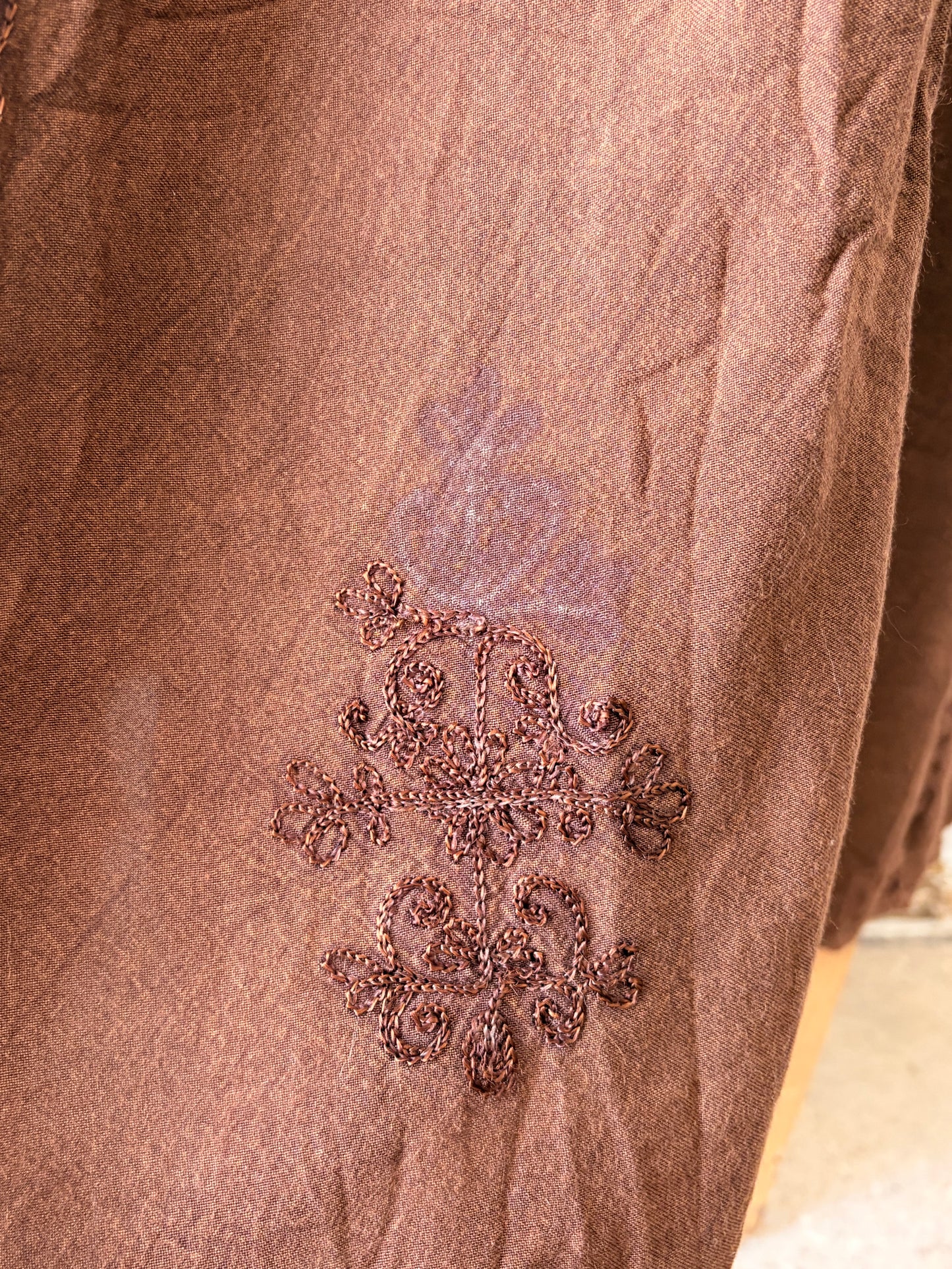 Embroidered Brown Maxi Dress : M