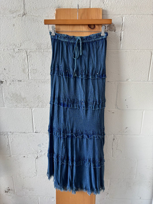 Vtg Blue Embroidered Maxi Skirt : M