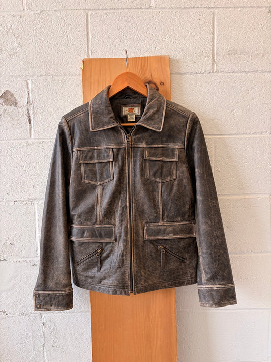 Route 66 Distressed Wash Leather Jacket : M
