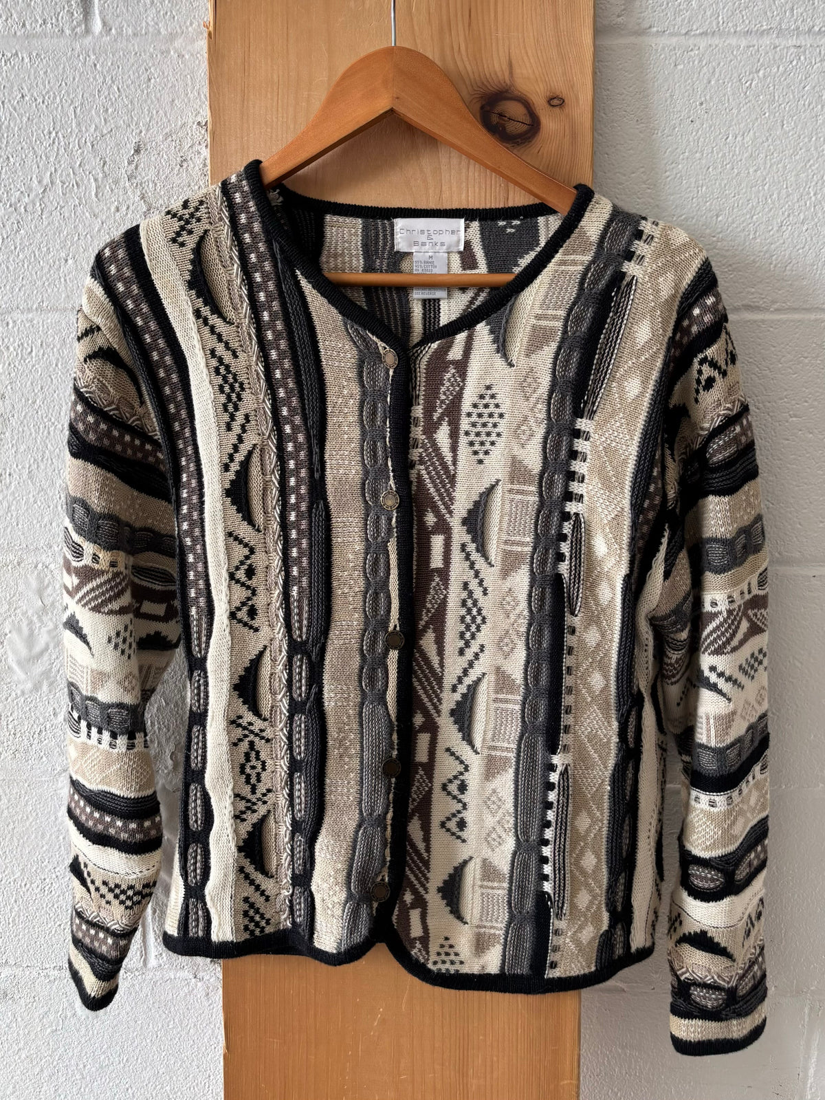 Vtg Textured Knit Cardigan : M
