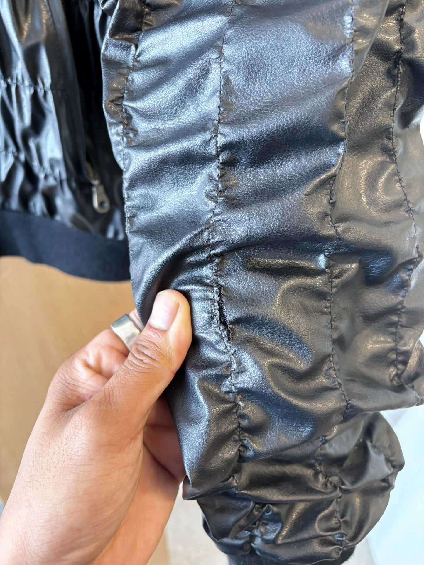 Ruched Faux Leather Jacket : L