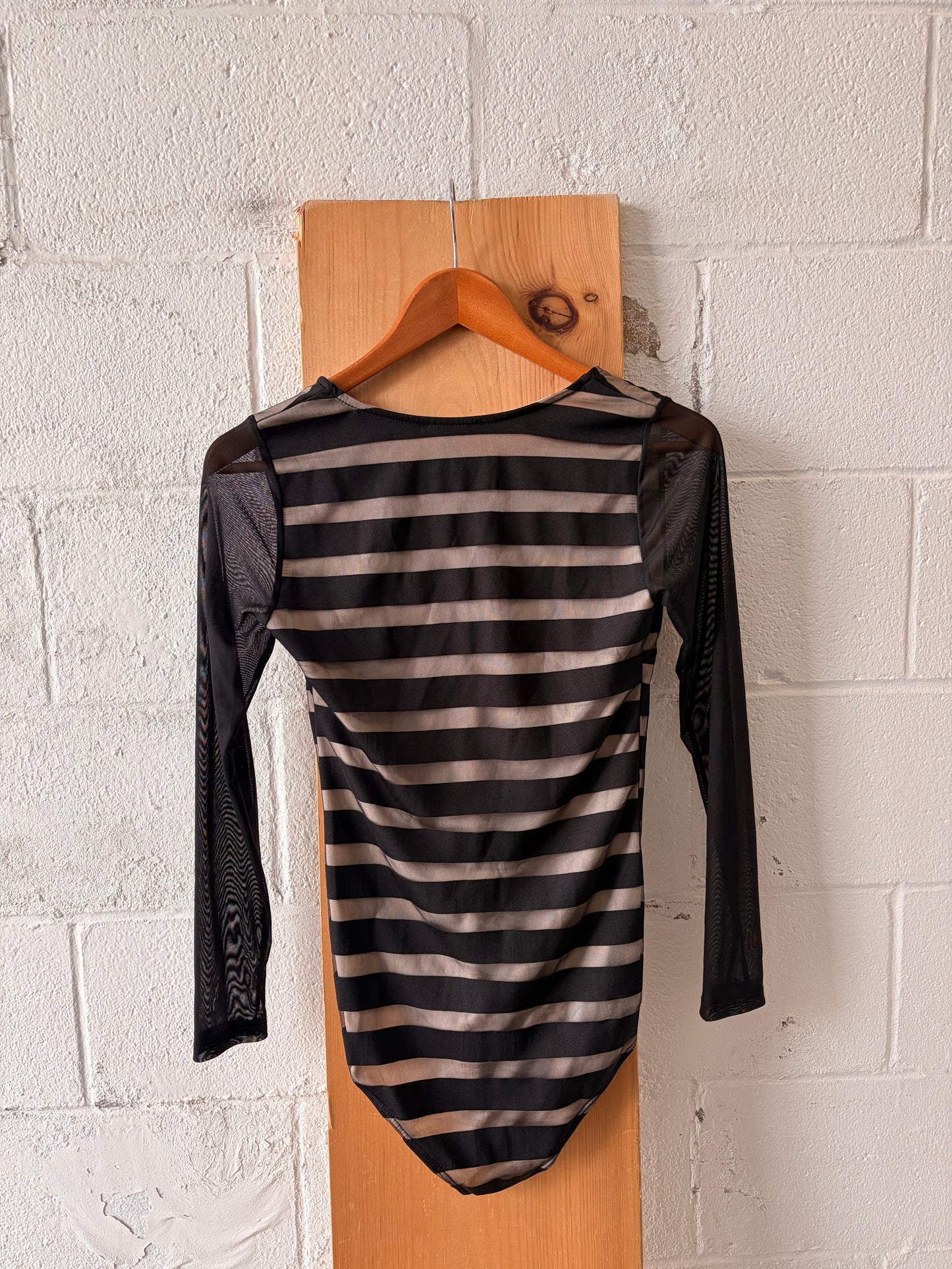 Striped Mesh Sleeved Body Suit : S