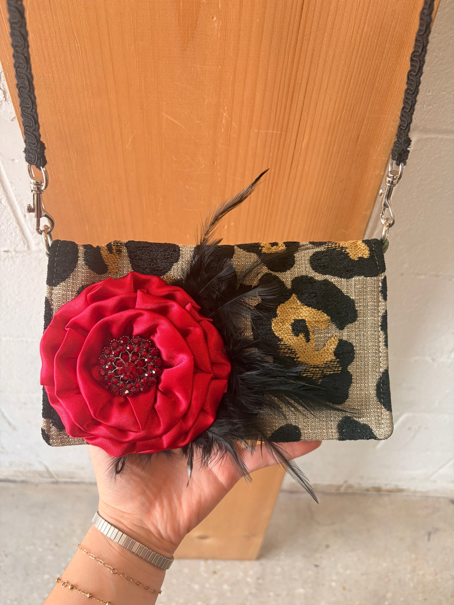 Feathered Floral Cheetah Print Purse