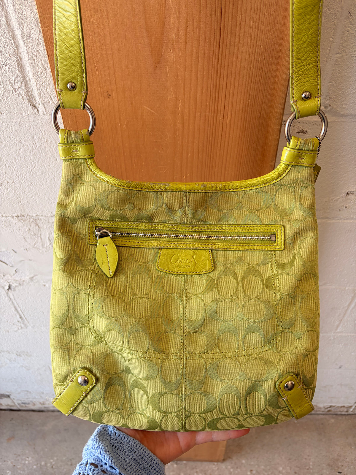 Coach Signature Green Canvas Crossbody & Scarf (As Is)