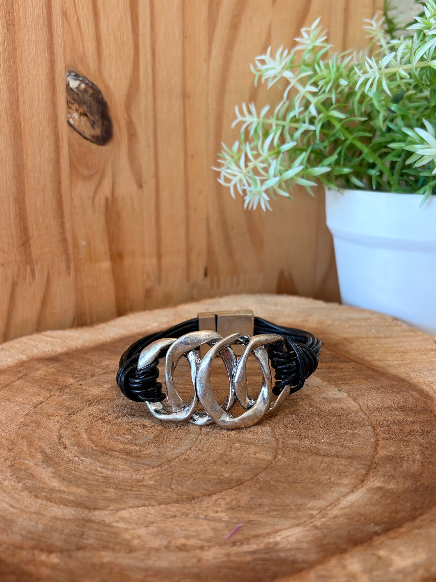 Black & Silver Tone Layered Cord Bracelet