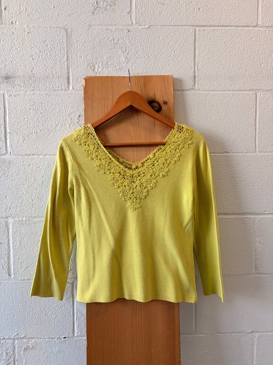 Lace Trimmed Chartreuse Top : M