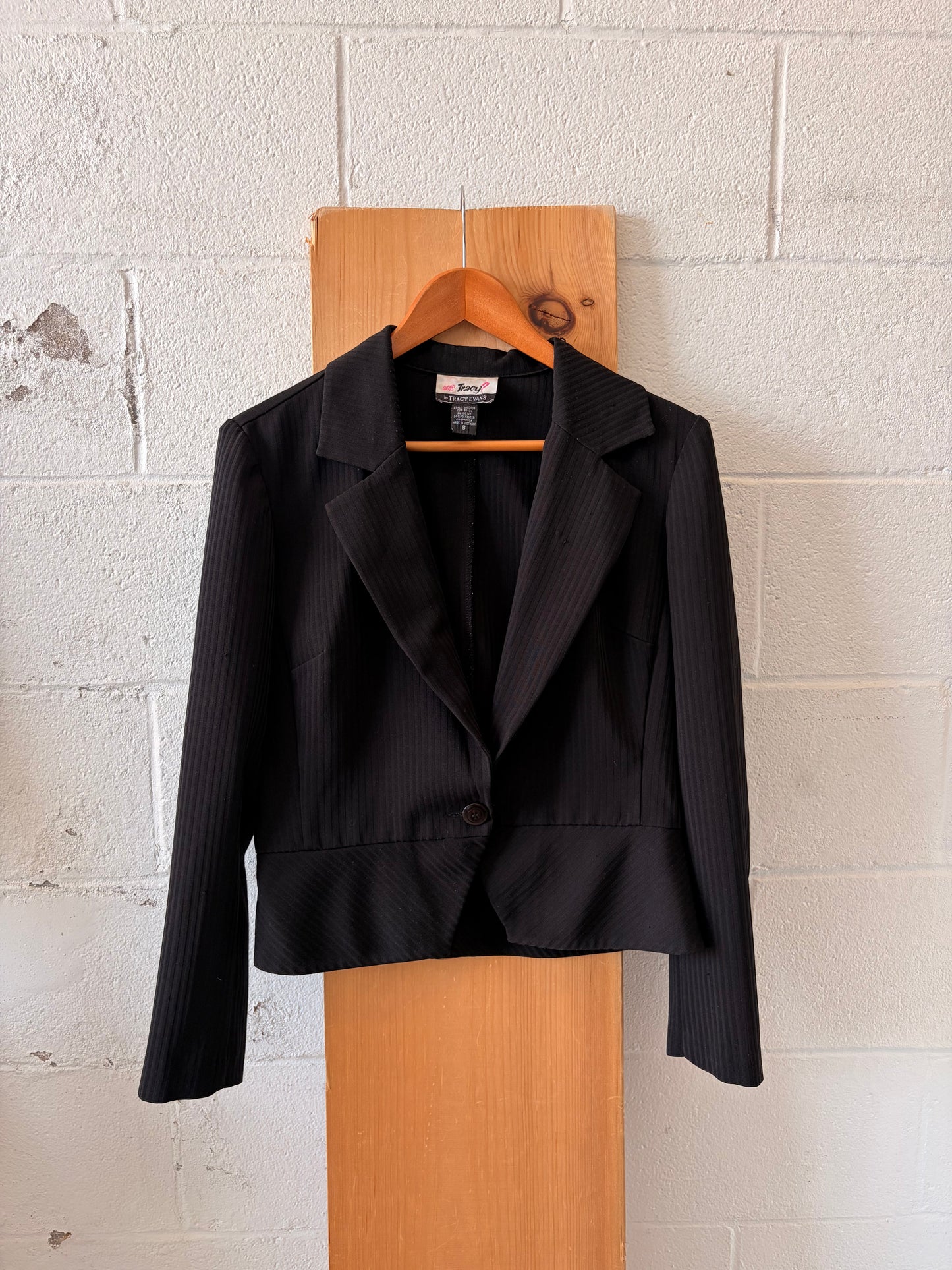 Cropped Black Pinstripe Blazer : 8