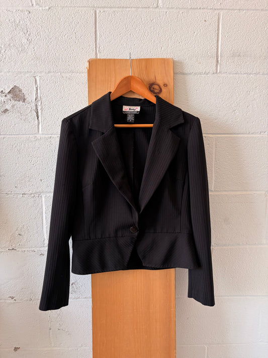Cropped Black Pinstripe Blazer : 8