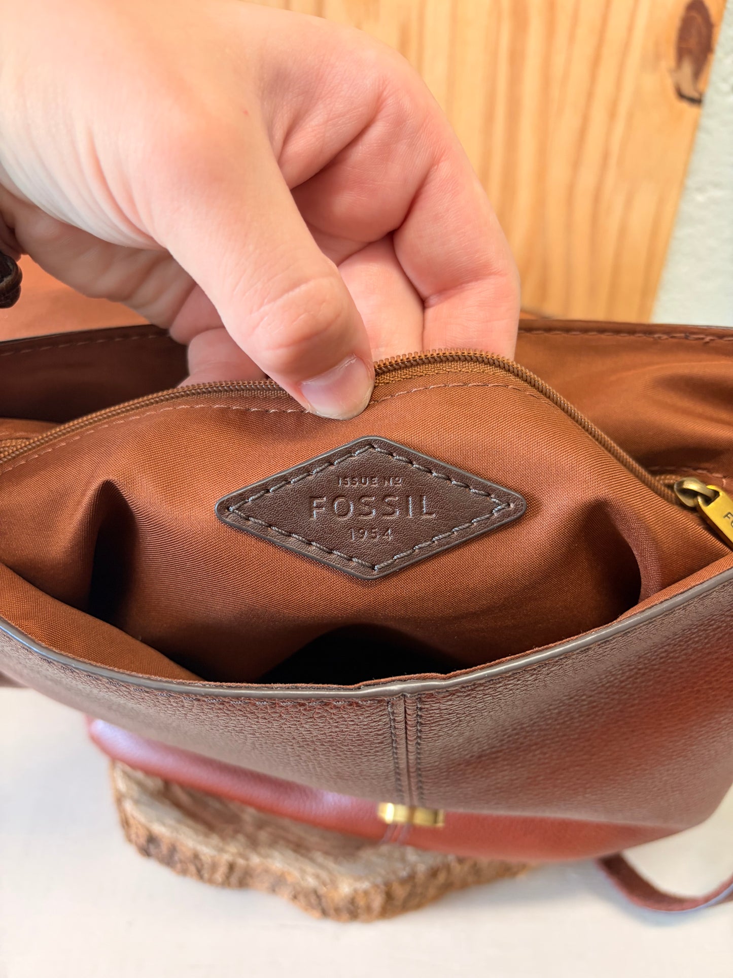Fossil Pebbled Brown Backpack