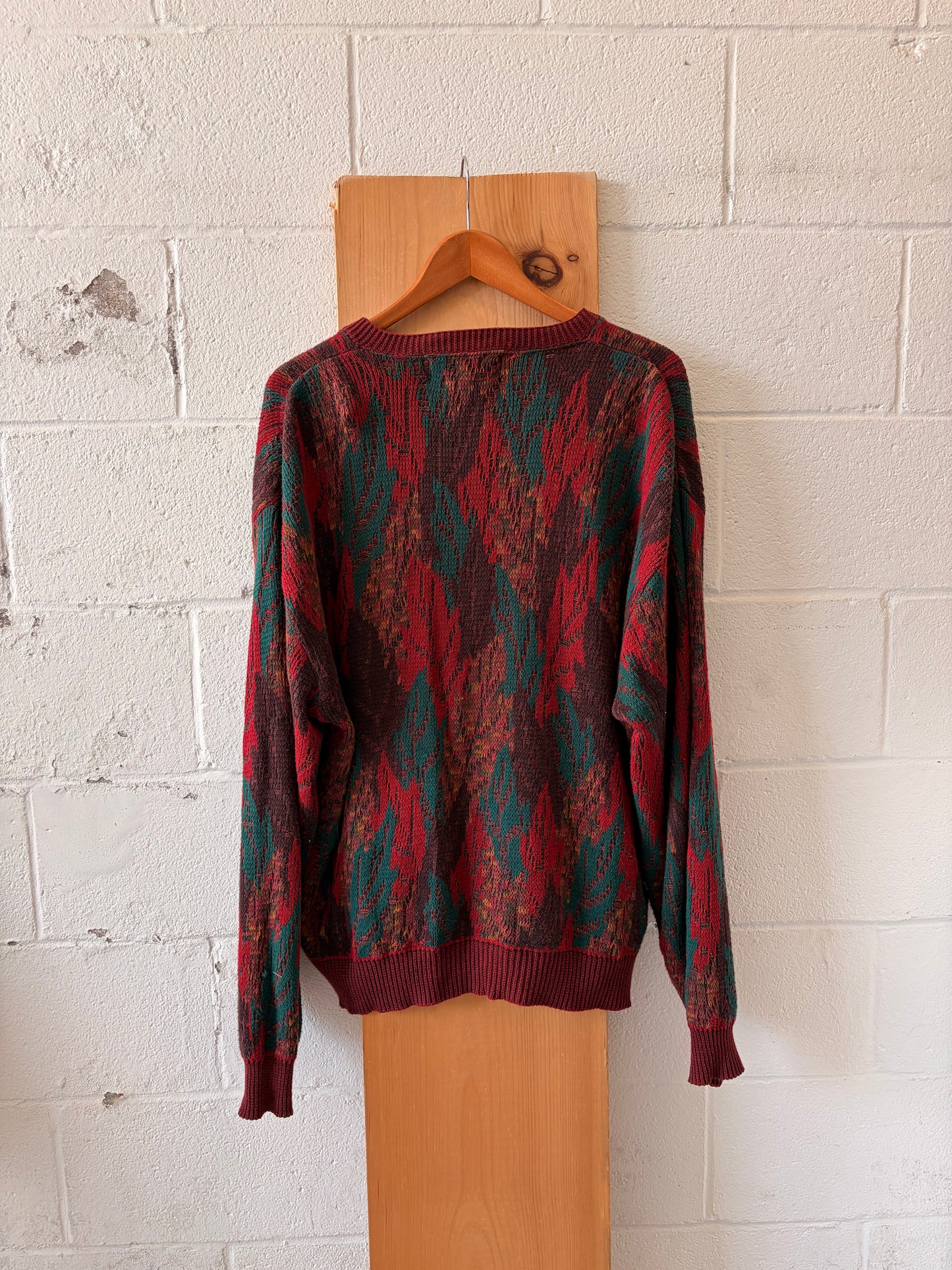 Vtg Red Patterned Sweater : XL