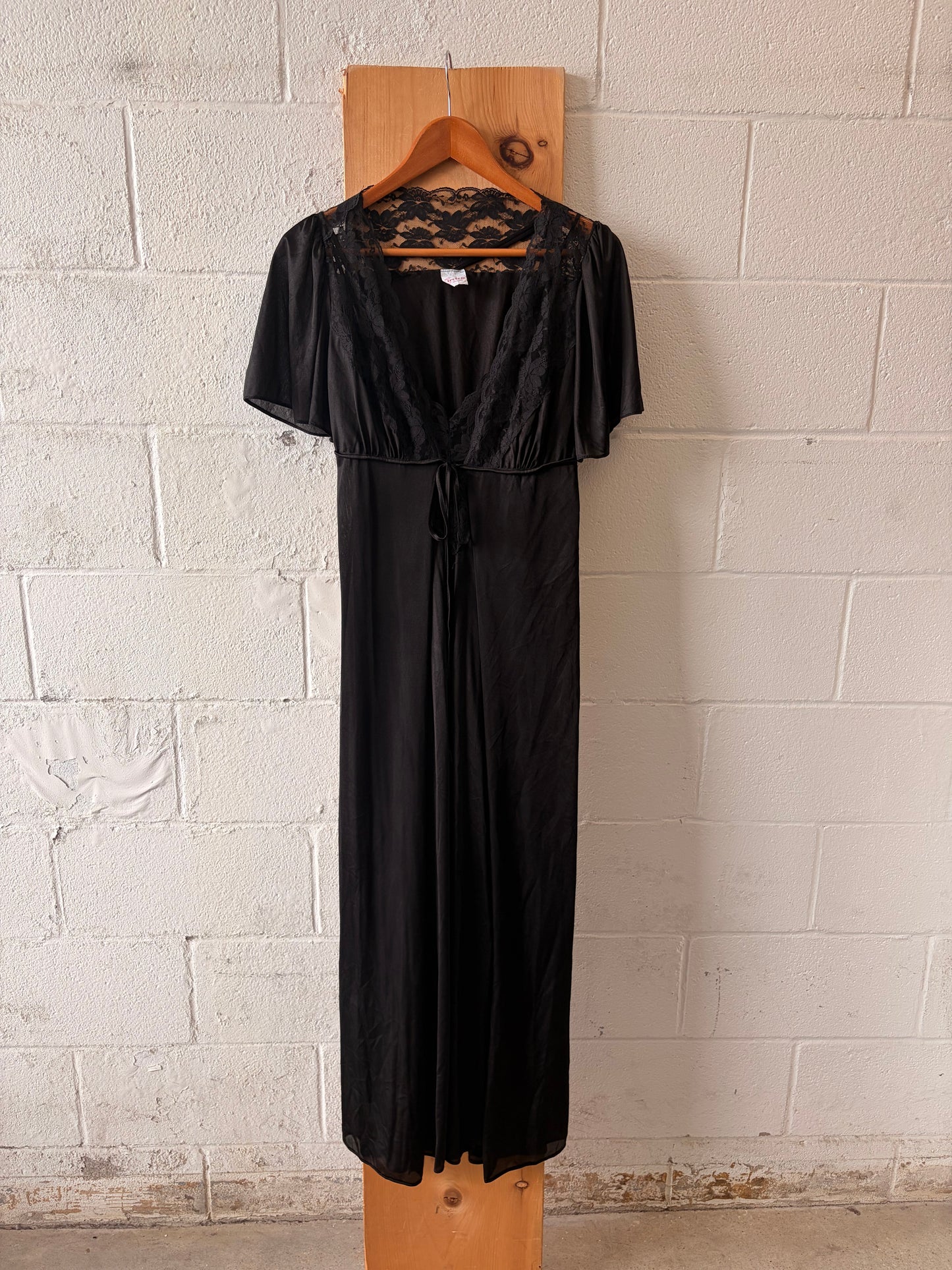 Vtg Black Lace Detailed Peignoir Set : M