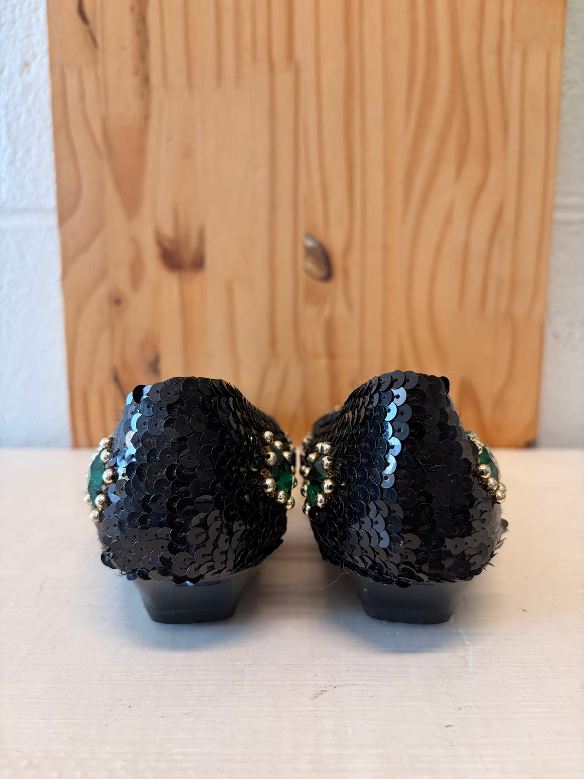 Vtg Sequins Gem Low Wedge Flats : Size 5.5