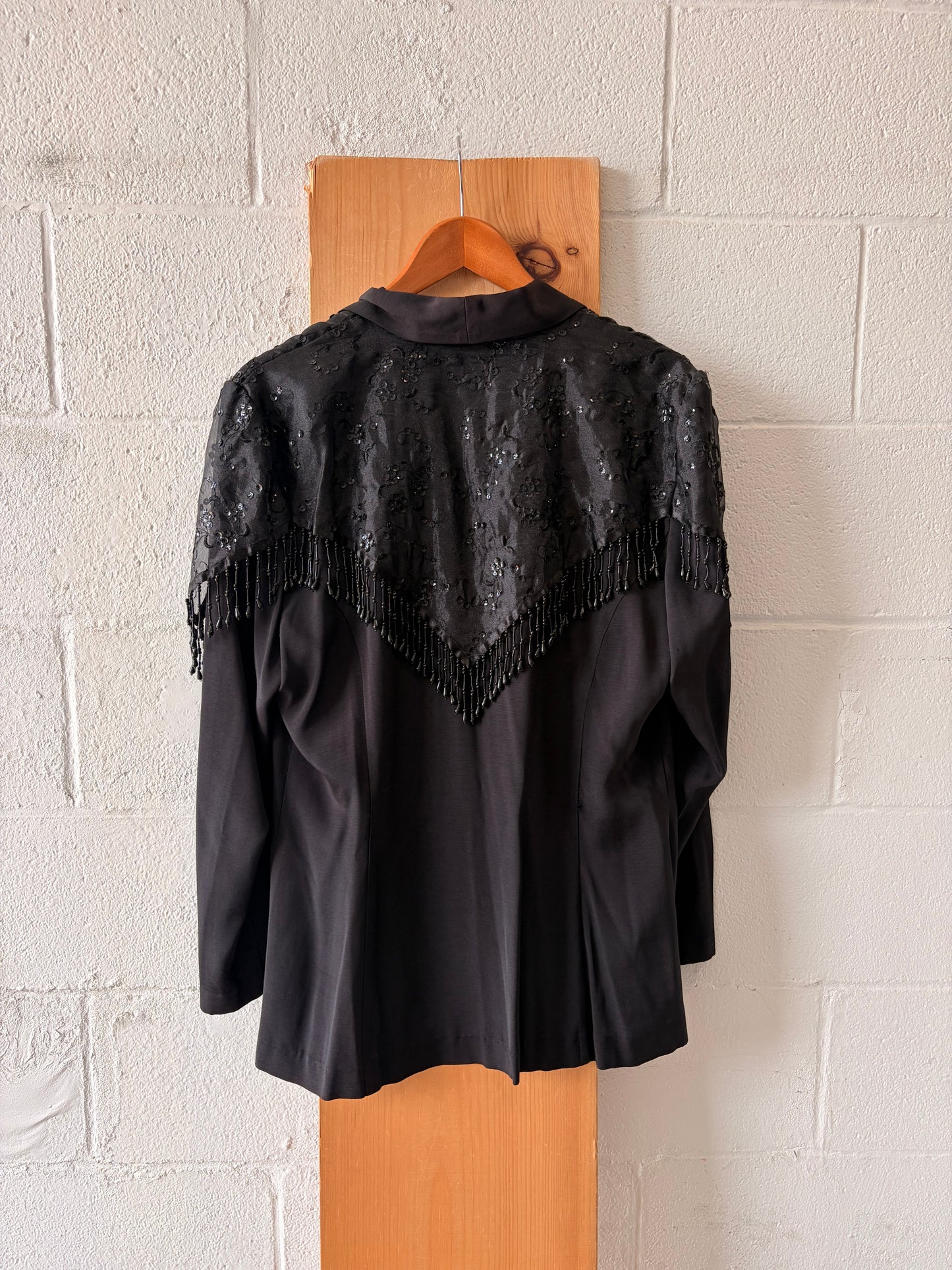 Vtg Black Beaded Fringe Blazer : 16