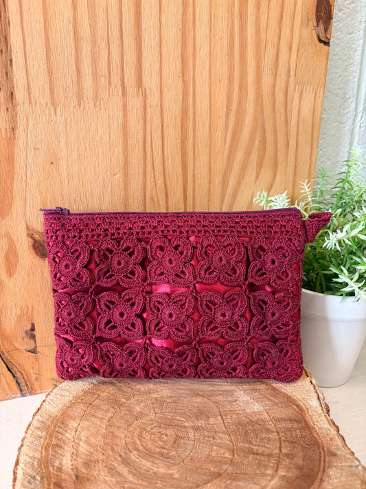 Burgundy Crochet Pouch