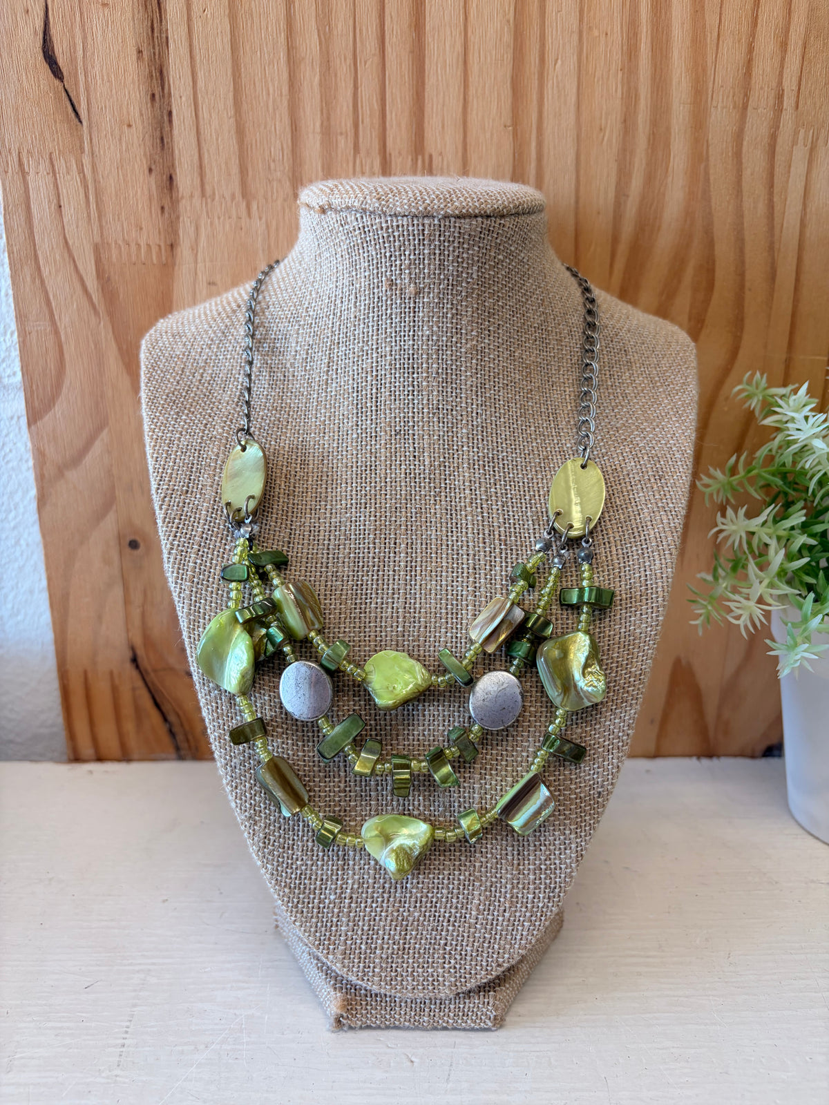 Layered Green Beaded Necklace