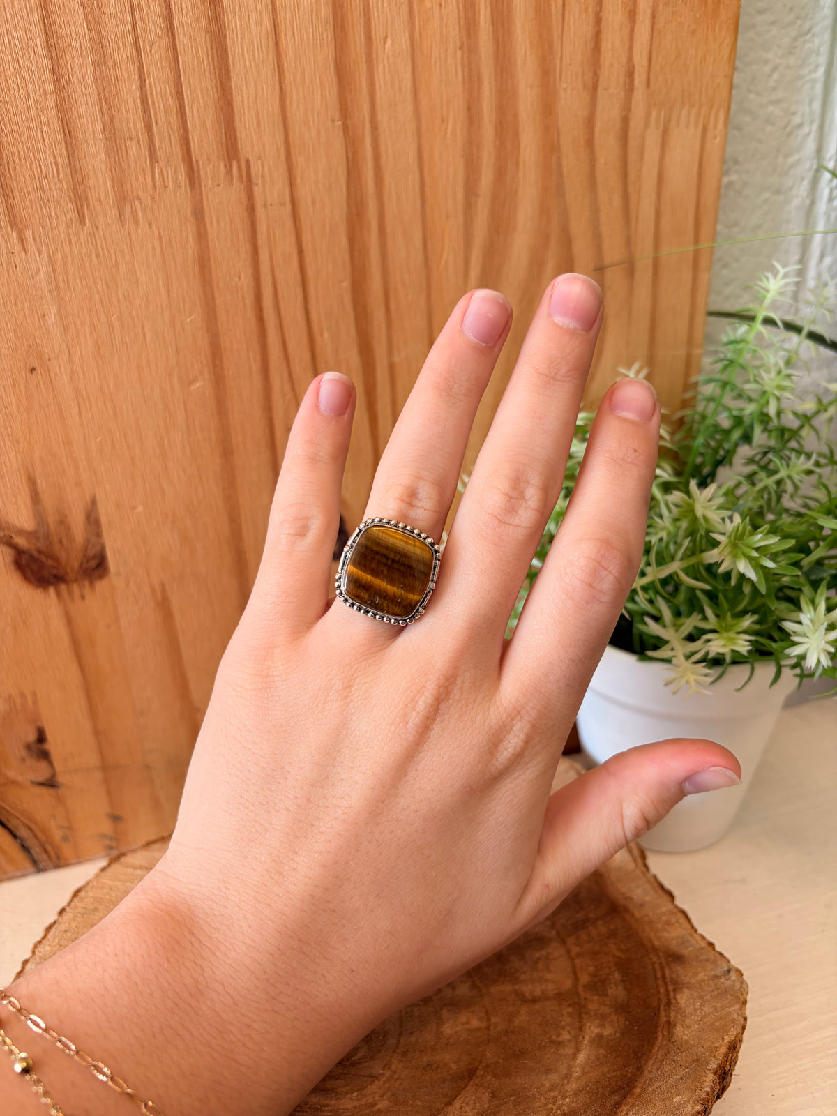 925 Silver Tigers Eye Ring : Size 6