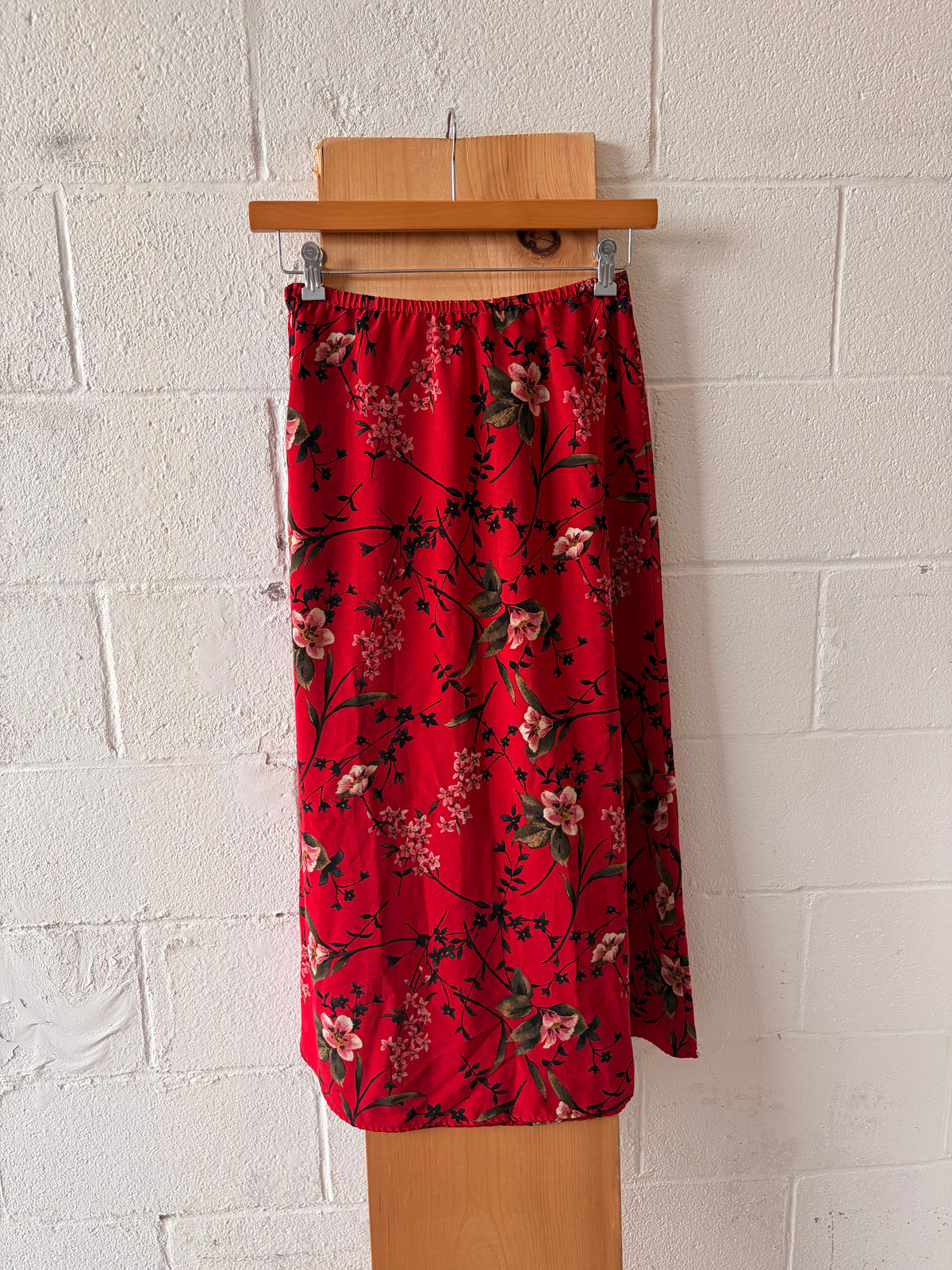 Vtg Red Cherry Blossom Skirt : S