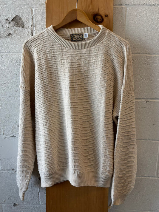 Vtg White Textured Sweater : XL