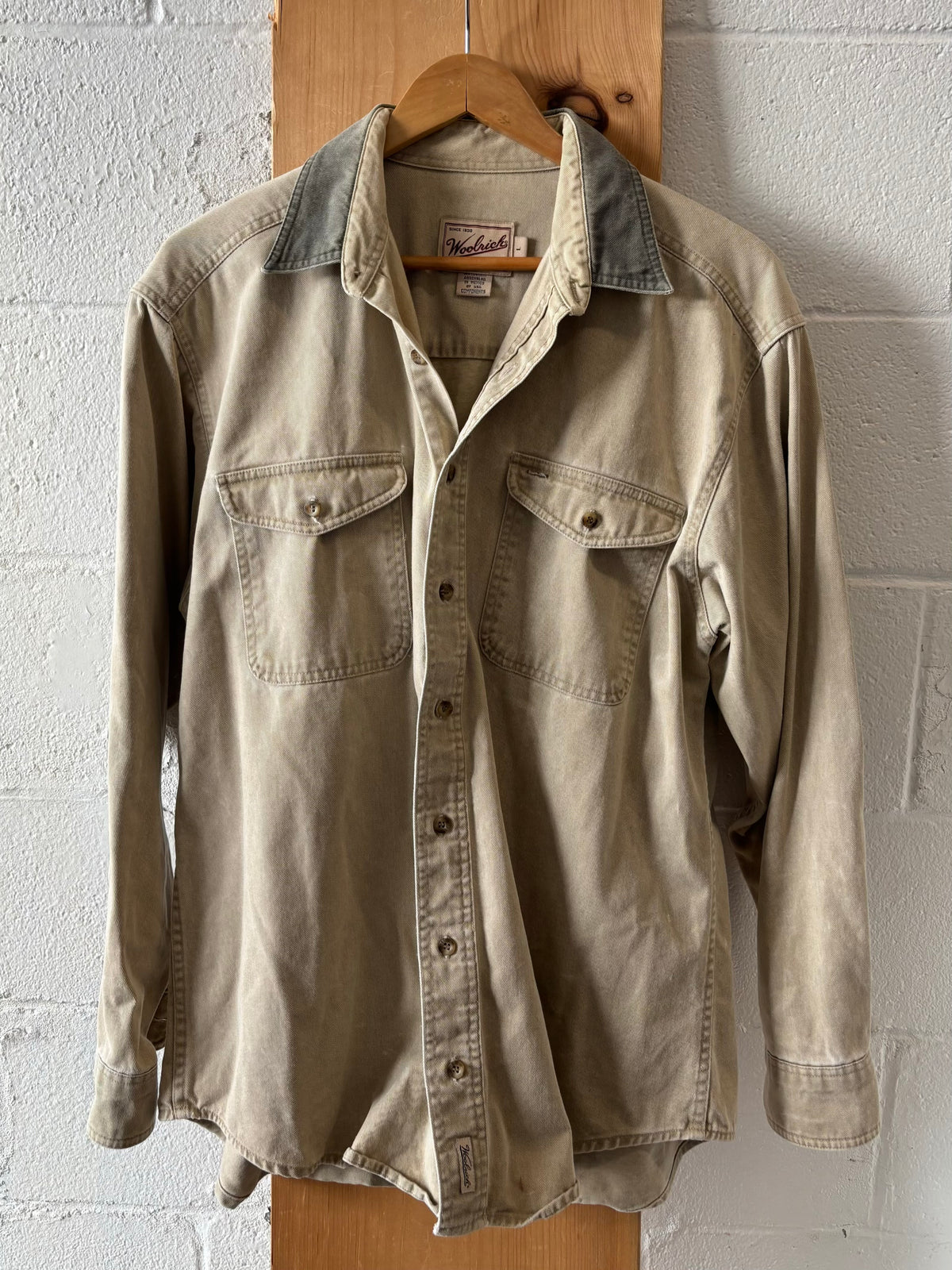 Vtg Woolrich Canvas Button Up W/Elbow Patches : L