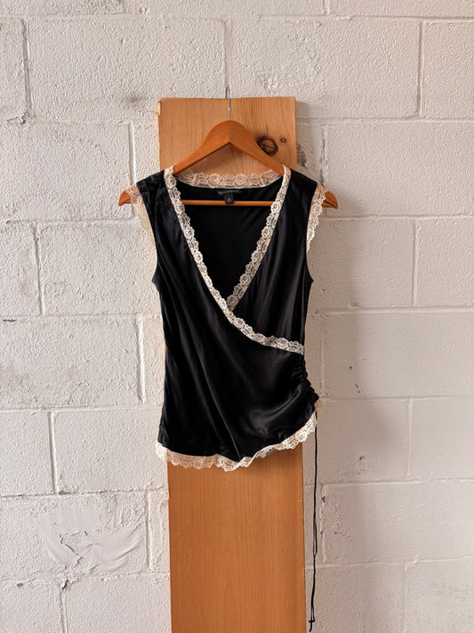 Black & White Lace Trimmed Tank : S