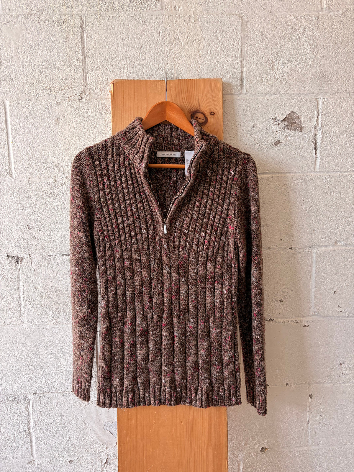 Brown & Pink Speckled Quarter Zip Sweater : L