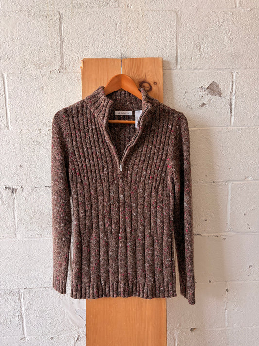 Brown & Pink Speckled Quarter Zip Sweater : L