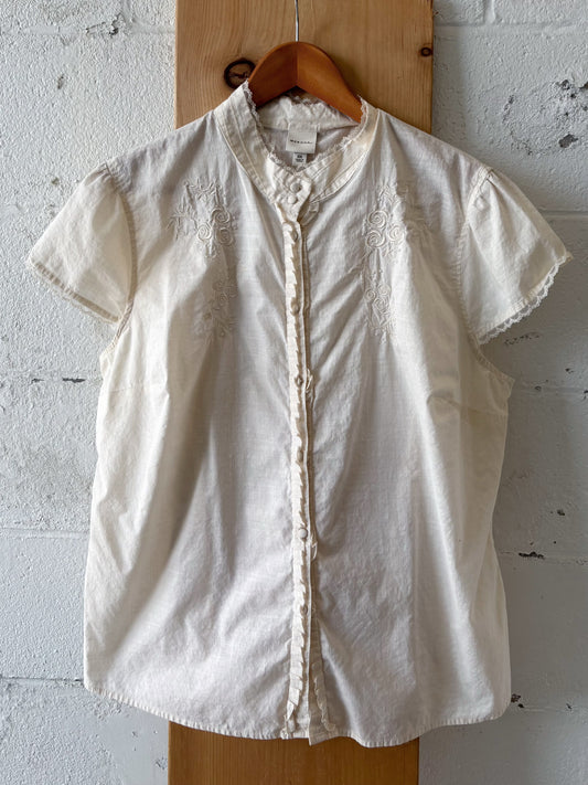 White Linen Short Sleeve Top : 2XL