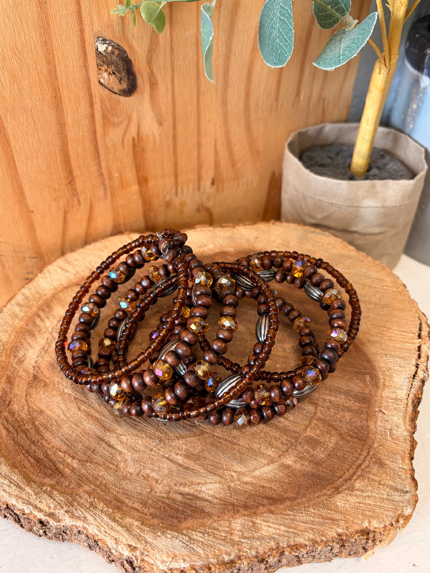 Layered Brown Beaded Bracelet