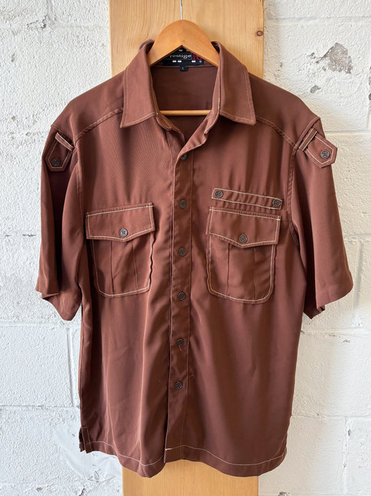 Short Sleeve Brown Button Up : L