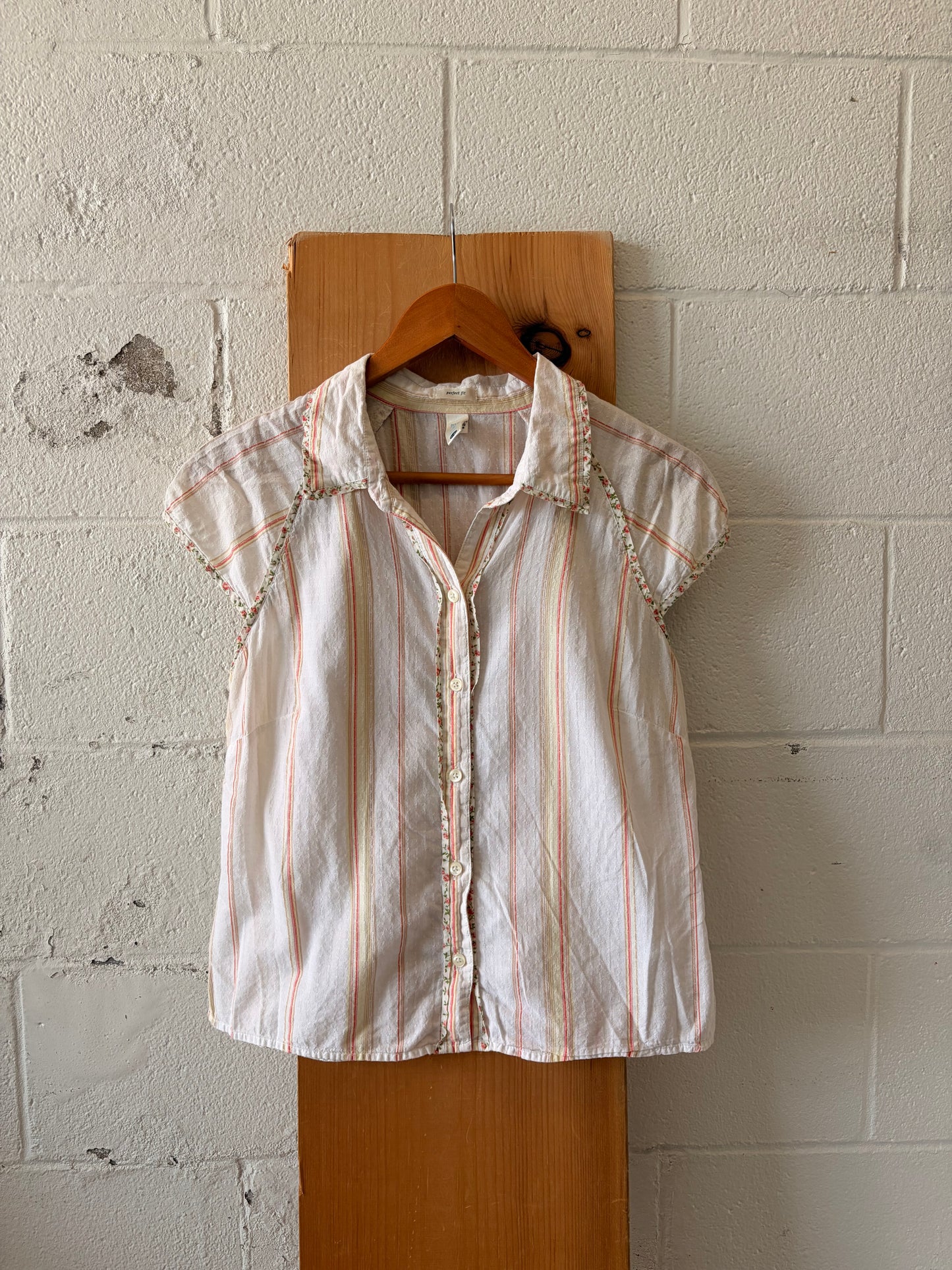 Y2K Striped Floral Blouse : M