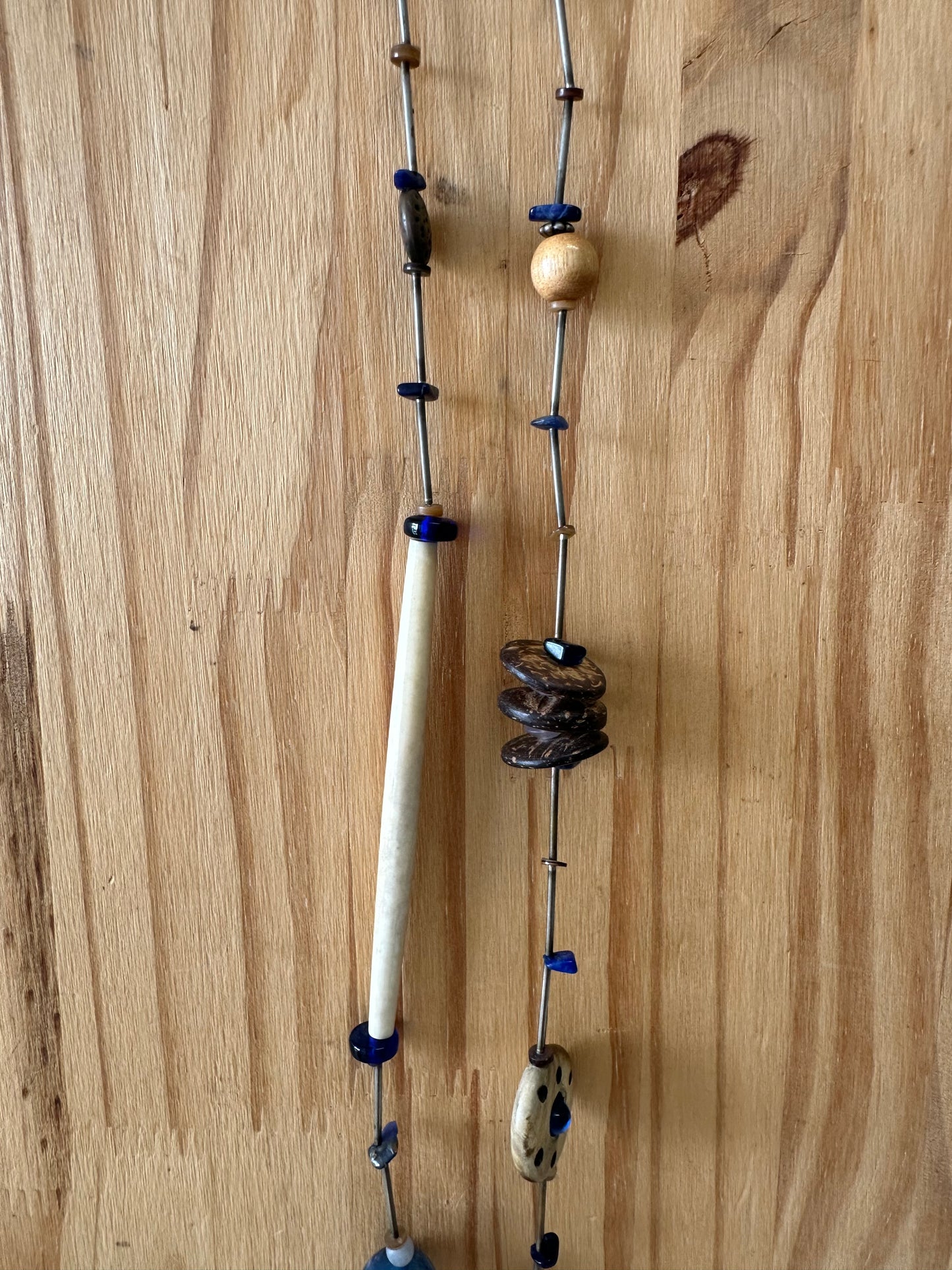 Unique Blue and Wood Bead Necklace