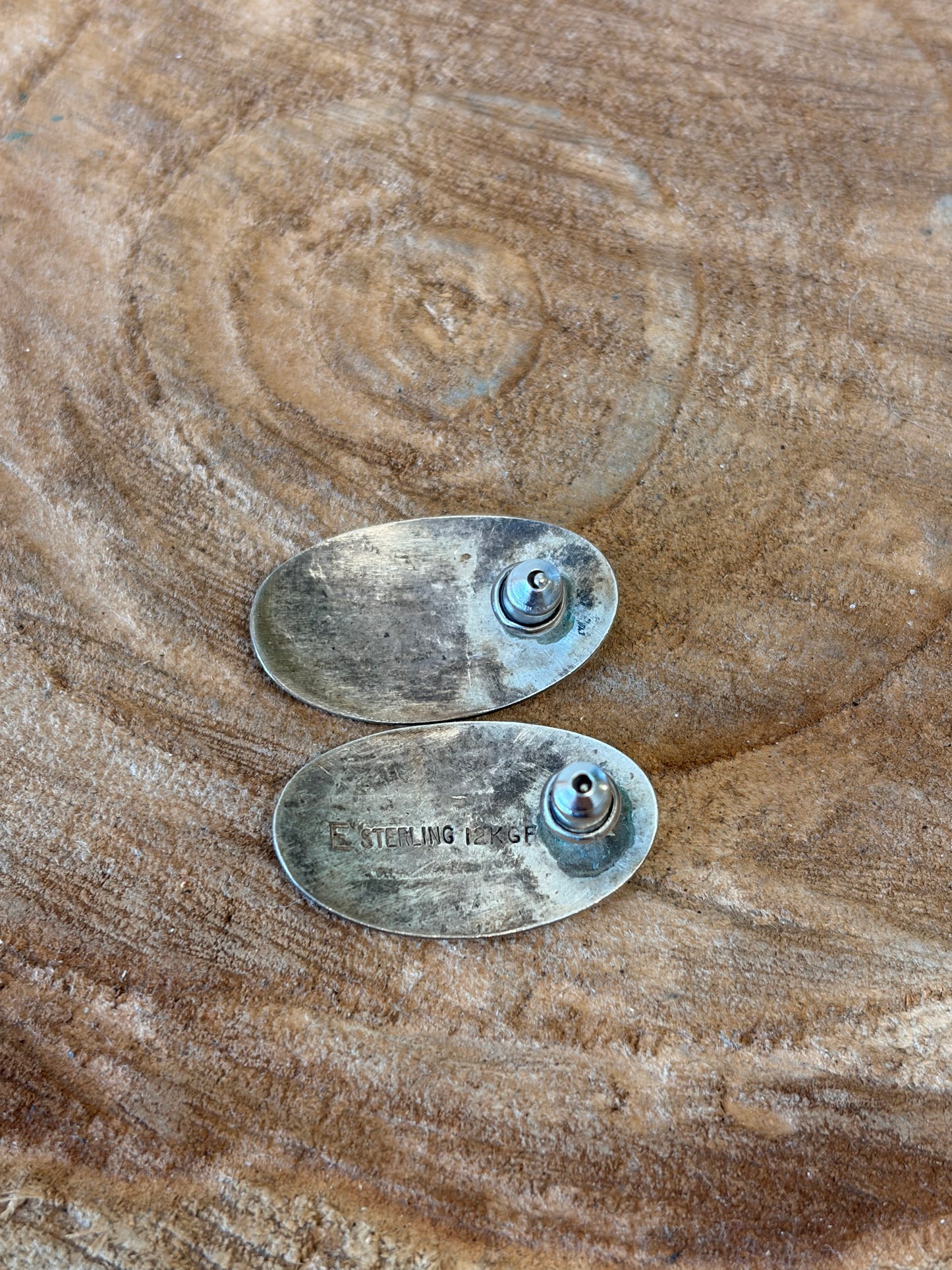 Sterling Two Tone Etched Earrings