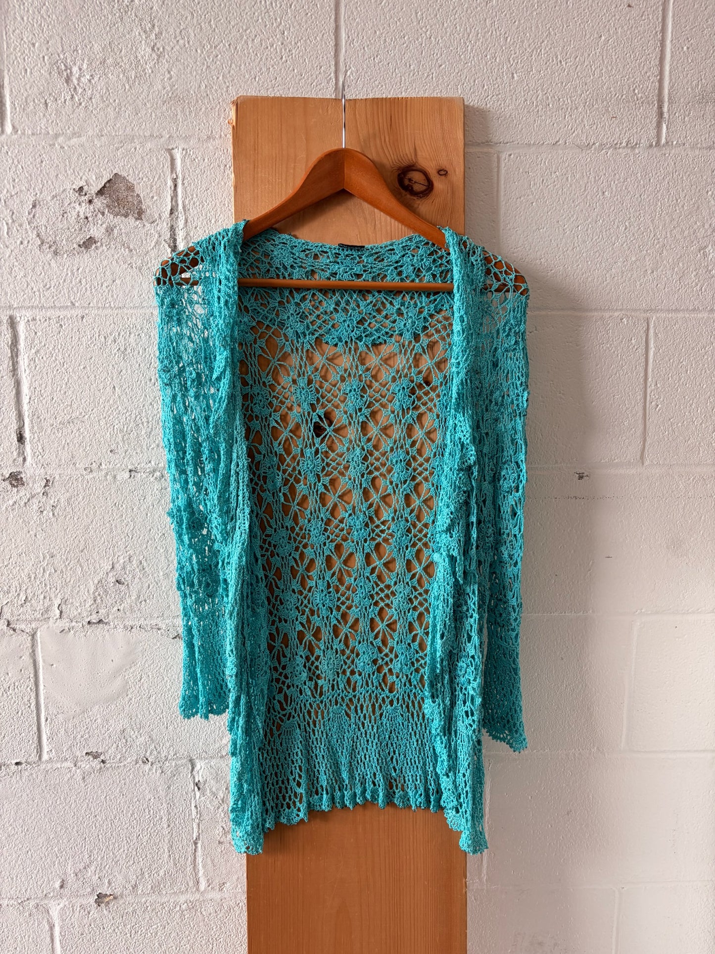 Teal Crochet Cardigan : M